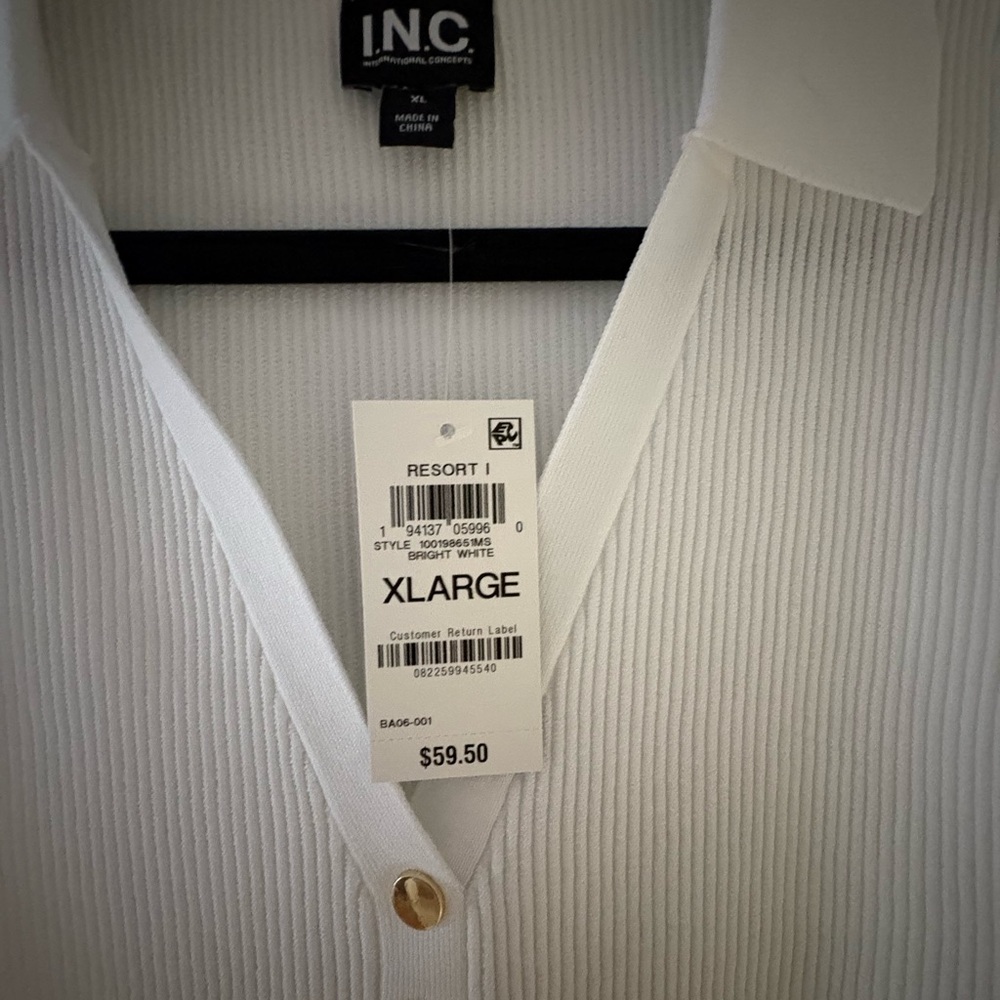 INC International Concepts White Casual Button Down Shirt